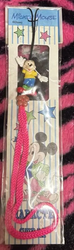Disney ミッキーマウス　携帯ストラップ　キーホルダー　レトロ　ピンク