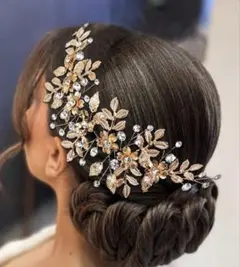 ウェディングヘッドドレス ゴールドとクリスタル