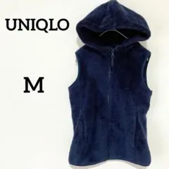 ユニクロ　ベスト　Ⅿ　ネイビー　ボア　フード付き　フルジップ