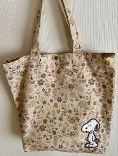 SNOOPY スヌーピー トートバッグ 花柄 ベージュ