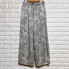 イネド【9】ワイドパンツ 総柄 白黒 日本製 春夏 通勤