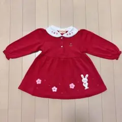 ベビー　長袖ワンピース　赤 ウサギ刺繍ワンピース 80cm 発表会