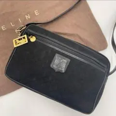 オールドセリーヌ ショルダーバッグ 馬車金具 チャーム キャンバス ブラック