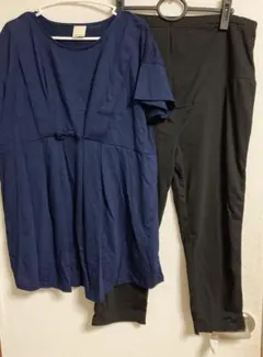 マタニティ　授乳服　半袖ネイビーリボンL