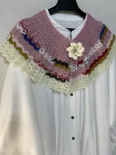 ハンドメイド　ショール　ネックウォーマー　マフラー　取り外しブローチ付