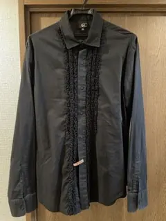 ジャストカヴァリフリル付き黒長袖シャツItalyクリーニング済のサムネイル