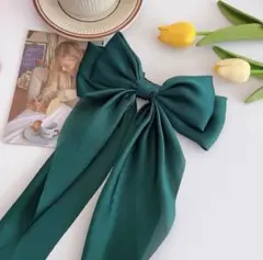 緑 リボン 大きめ バレッタ 入学式 入園式 発表会 ヘアアクセ 推し活