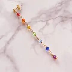 mt036　スワロフスキー　虹色　ロング　ピアス　片耳のみ　ゴールド