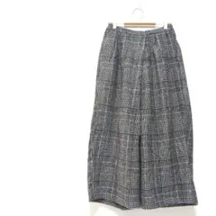 ワイドパンツ ゆったり ブラック チェック柄 M 裏地あり ウエストバックゴム