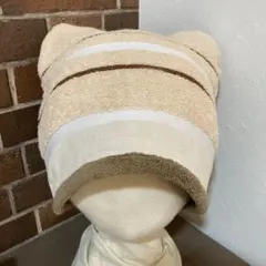 猫耳　サウナハット タオルキャップ　ケア帽子　ベージュ　ブラウン　リバーシブル