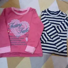 長袖カットソー 2枚セット ピンク ストライプ