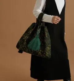 美品】sampo×ear ショルダーバッグ コラボ 巾着 花柄 異素材切り替え 