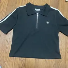 ジッパー付き黒ポロシャツ Mサイズ