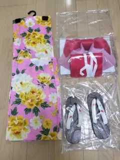 浴衣 帯 下駄 3点セット ピンク 牡丹柄