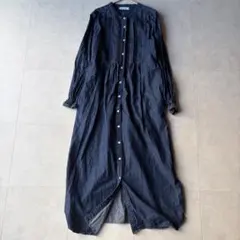 サニーレーベル 贅沢ピンタック インド綿デニムマキシワンピース 濃紺 F