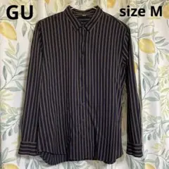 美品 GU ネイビー 長袖ストライプシャツ M