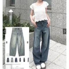 カーブデニムパンツ M ブルー　グレイル