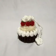【一点物】いちごタルトモチーフ巾着袋 ポーチ ハンドメイド 編み物 あみぐるみ