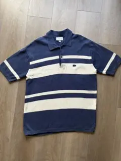 Lacoste ネイビー ストライプ ポロシャツ
