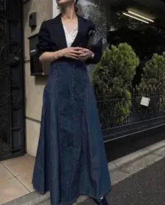 ダークデニム フレアスカート ハイウエスト