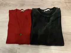 GLOBAL WORK 黒セーター、UNIQLO 赤カーディガン セット