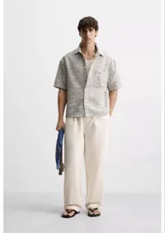 定価8590円新品ZARAコットンリネンイージーパンツL