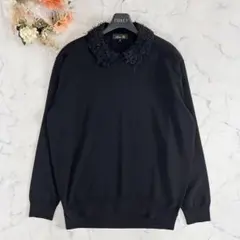 DRAWER WINTER2 16G エリ フリンジ ロング スリーブ ニット