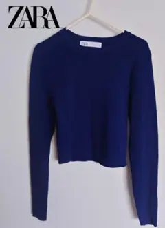 ZARA ショート丈 ニット（タイト）青 ブルー L