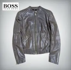 【極美品】ヒューゴボス ライダースジャケット ベージュ 42 L ラムレザー HUGO BOSS (ヒューゴボス) ラムレザー フルジップ ライダース