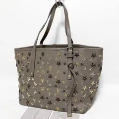 【美品】JIMMY CHOO サシャ トートバッグ ゴールドスター グレージュ
