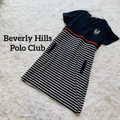 ビバリーヒルズ　半袖ワンピース　ボーダー　膝上丈　ワッペン刺繍　ボーダー柄　S