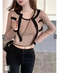 GRL配色ショート丈カーディガン×タンクトップニットアンサンブル［ac2074］