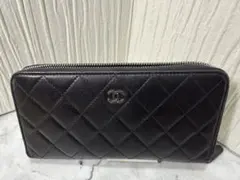 CHANEL マトラッセ ラムスキン ラウンドジップ 長財布 ブラック 美品