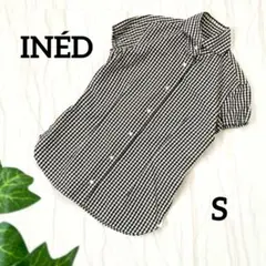 イネド ギンガムチェックパフスリーブ半袖シャツ ブラウス コットン 春夏 小さめ