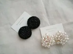 刺繍ボタン＊カジュアル ピアス＆イヤリング