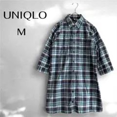 ユニクロUNIQLO【M】チュニックワンピース　グリーン　ネイビー　チェックのサムネイル