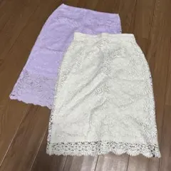 レースタイトスカートセット　ラベンダー・ホワイト