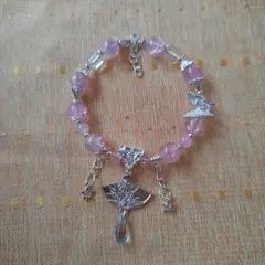 ピンク 蝶と扇のブレスレット