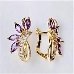 フープピアス　アメジスト　パープル　ゴールド　ジルコニア　プレゼント