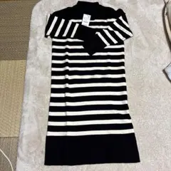 ZARA 黒と白のストライプ ニットワンピース M