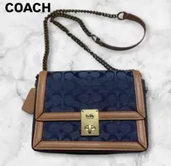 希少品　COACH ハットン ショルダー バッグ シグネチャー シャンブレー美品