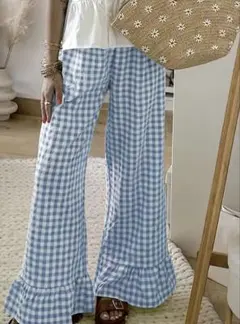 裾フレア　ギンガムチェック　パンツ