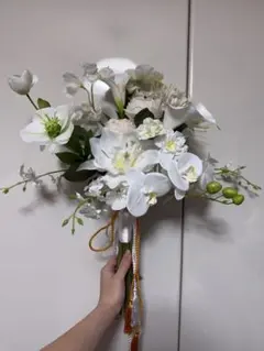 白　胡蝶蘭　クラッチ　和装　アーティフィシャルフラワー　ブーケ　ウェディング