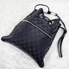 美品　GUCCI ハンドバッグ　巾着　ロゴ　GGキャンバス　ロゴ　レザー