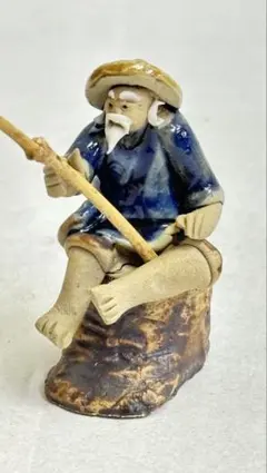 添配 めだか釣り人 陶器製 置物 盆栽 水石飾り 骨董品高さ6センチ