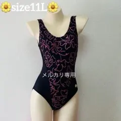 USED«11L»裏に訳あり‼️ブラック×ネオンピンク ワンピース水着