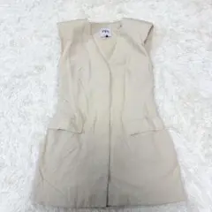 ザラ　ロングベスト　ジレ　ベージュ　M ノースリーブ