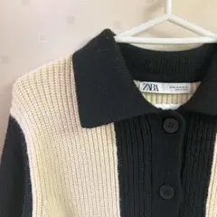 ZARA コントラスト アクリル ニット カーディガン レディース