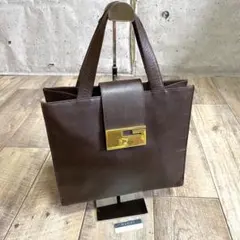 オールド グッチ ロゴ金具 レザーバッグ ハンドバッグ トートバッグ ブラウン