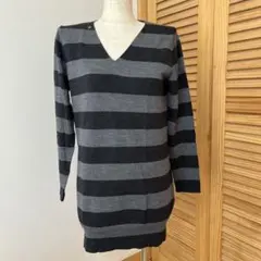 グレーとブラックのストライプ長袖チュニック S